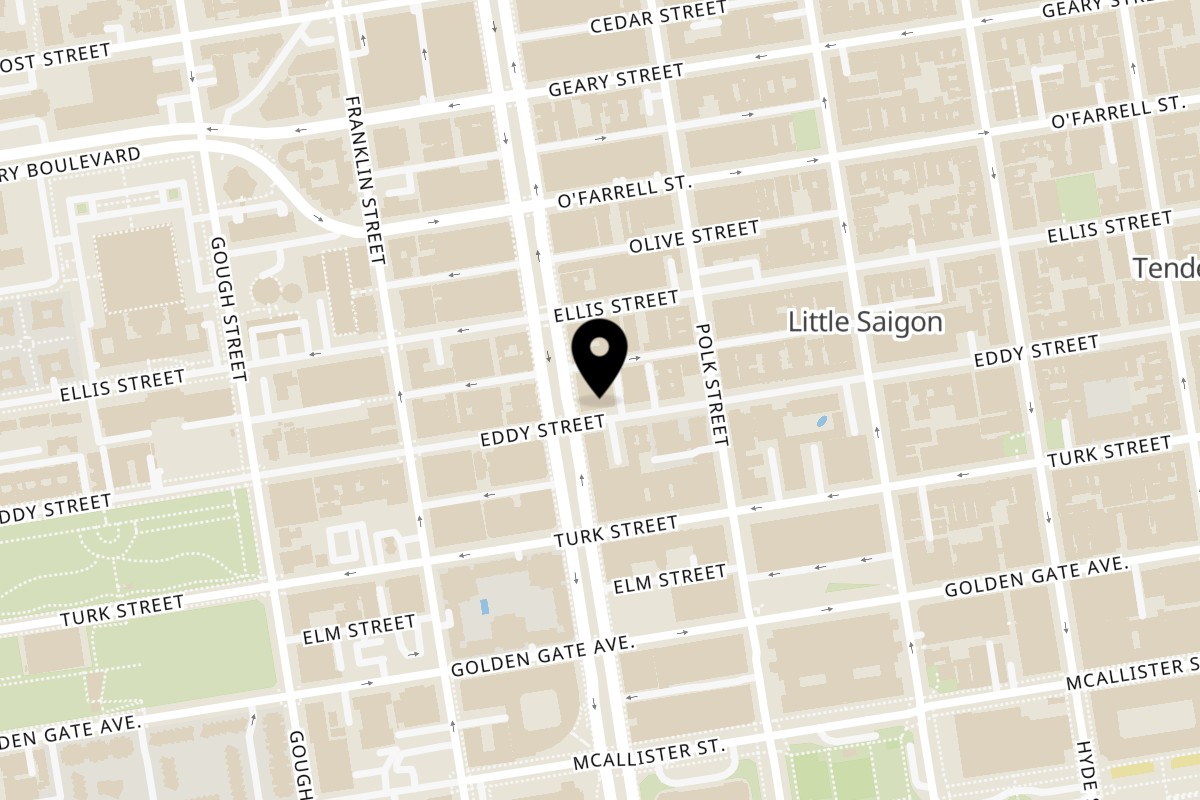 Map showing the location of Pronto Pizzeria on 798 Eddy St in San Francisco